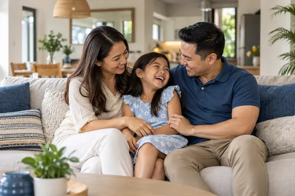 A Filipino family sharing a happy moment at home