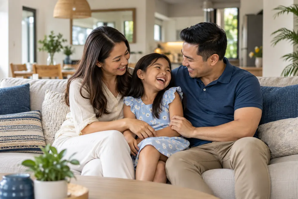 A Filipino family sharing a happy moment at home